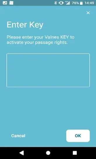Rakenduses sisestab kasutaja koodi aknasse „Enter Key“.